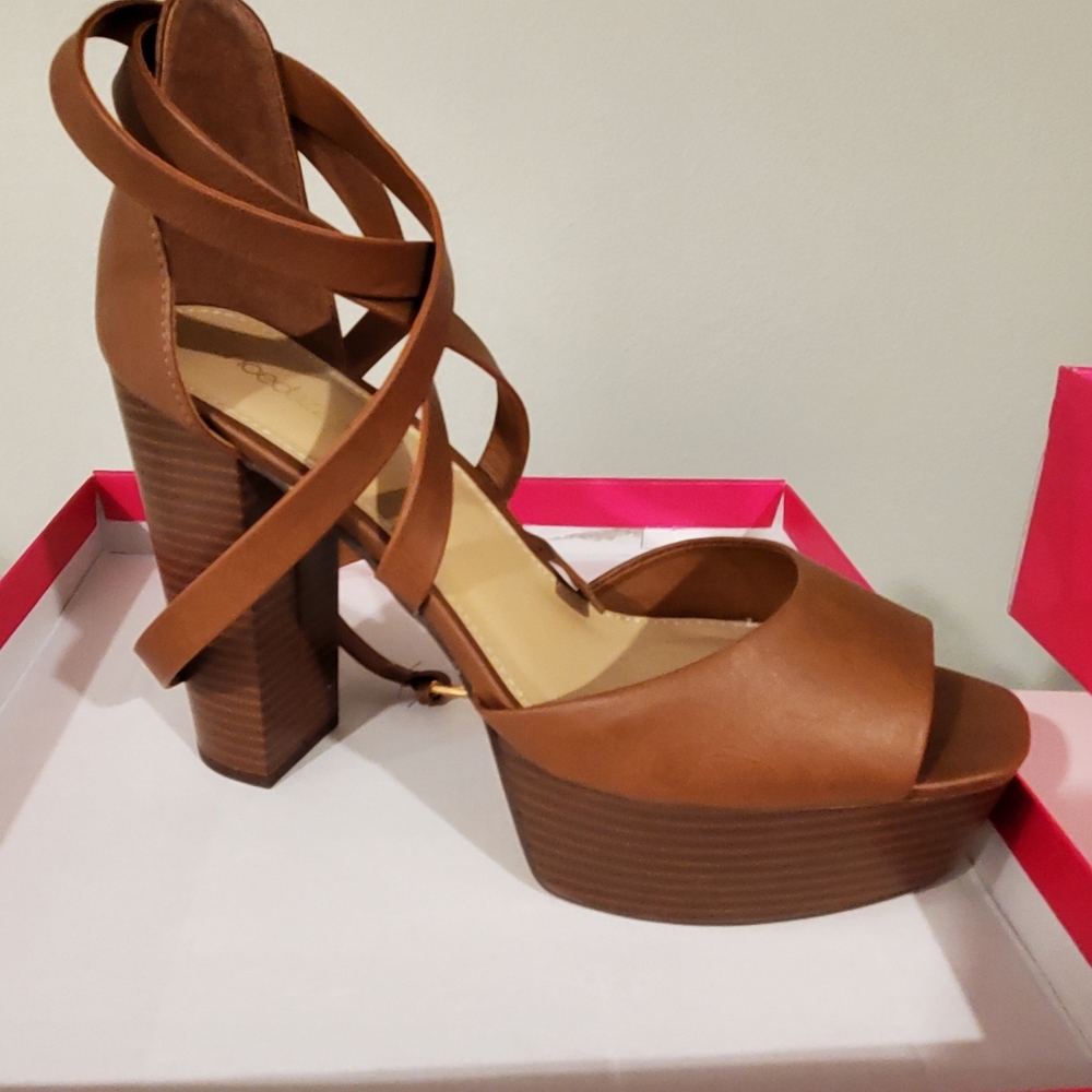 Cognac Ankle Strap Platform Sandals